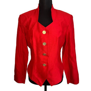 Vintage 80s red sweetheart neckline gold button down suit jacket top medium